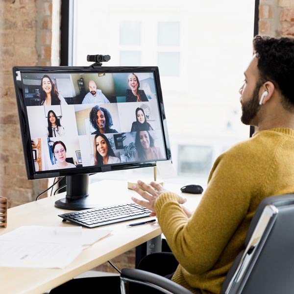 man on video conference call